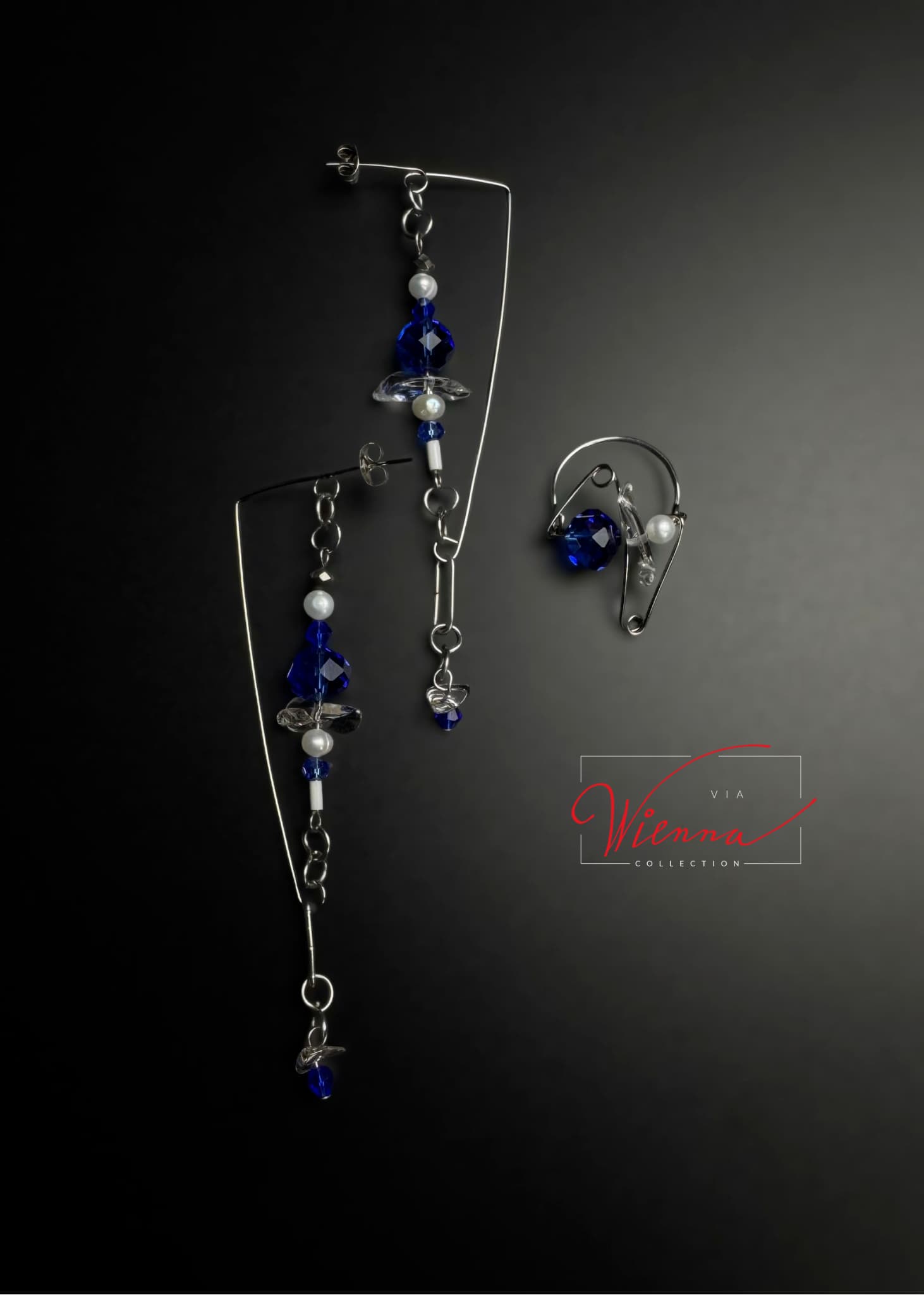 Pearl-crystal set with Parisian blue / earrings + ring / FUTURE TOP