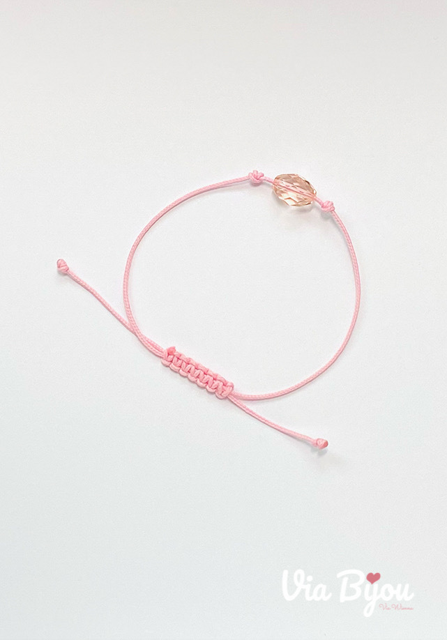 String bracelet soft/Pink with cut rose glass